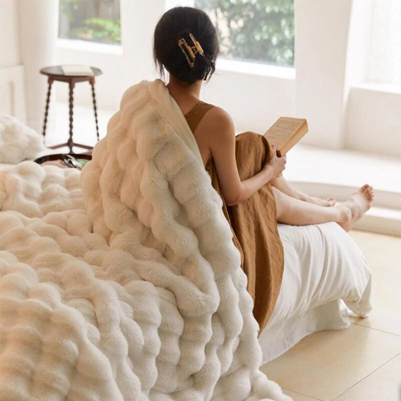 Fluffy Faux Fur Rabbit Blanket