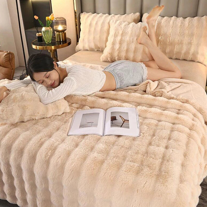 Fluffy Faux Fur Rabbit Blanket