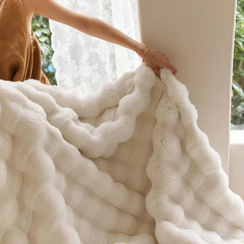 Fluffy Faux Fur Rabbit Blanket