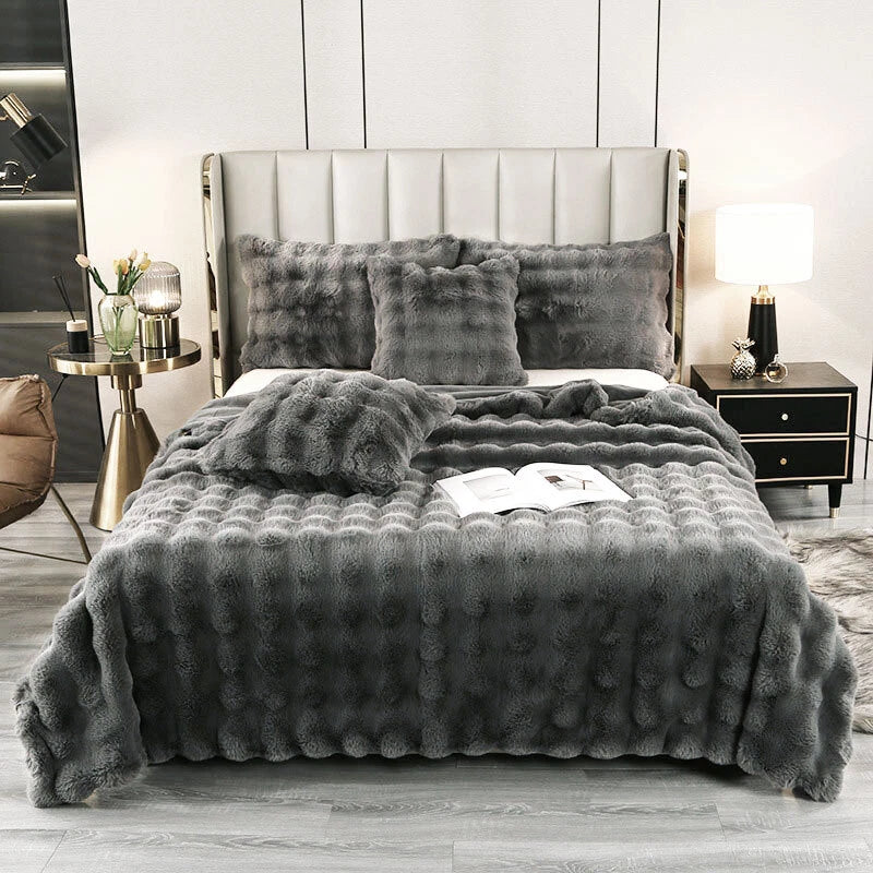 Fluffy Faux Fur Rabbit Blanket