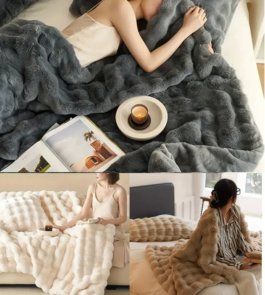 Fluffy Faux Fur Rabbit Blanket