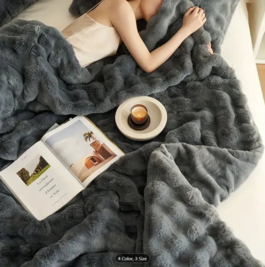 Fluffy Faux Fur Rabbit Blanket