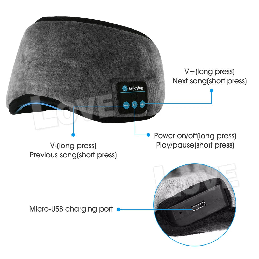 Wireless Bluetooth 5.0 Stereo Eye Mask Headphones EarPhone Sleep music Mask